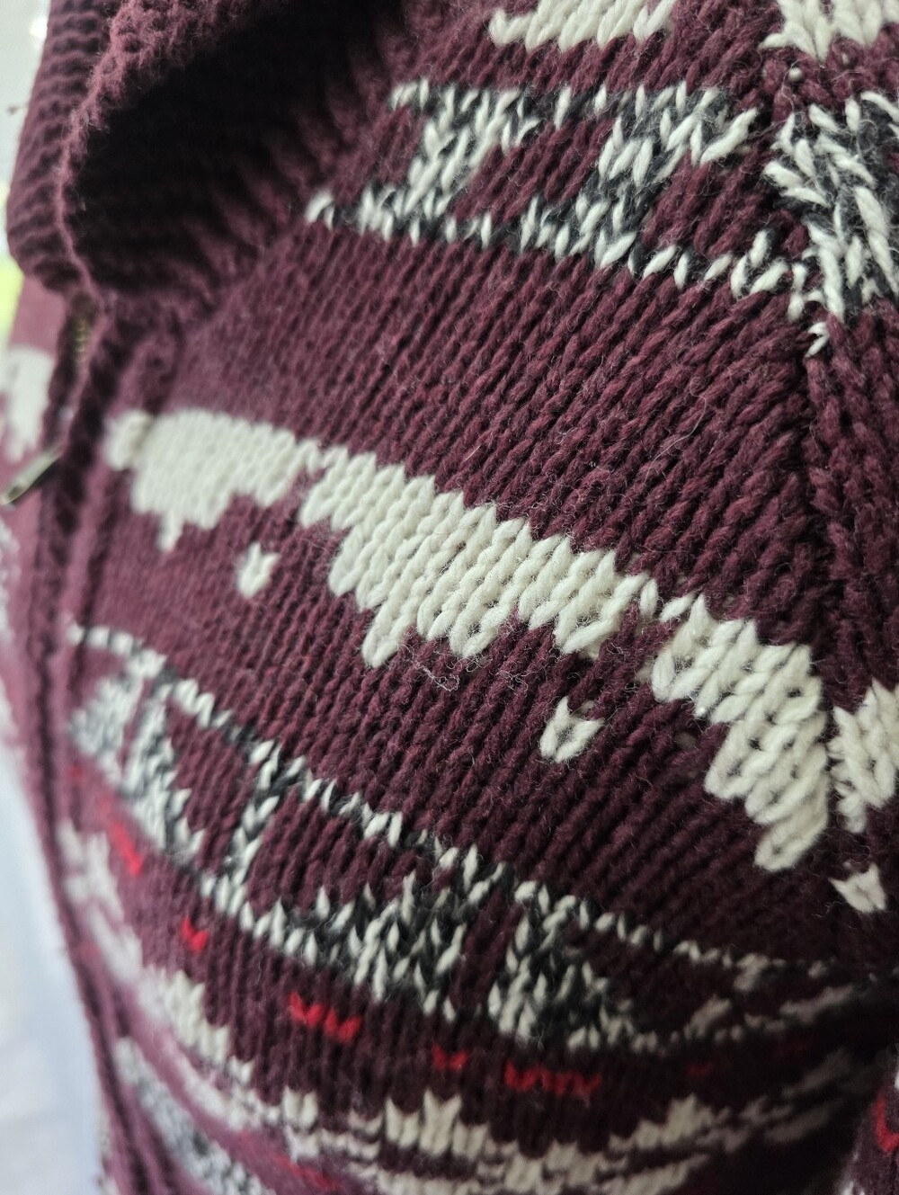 Eddie Bauer Wool Blend Fair Isle Cardigan L Burgundy Nordic Scandi Full Zip - Picture 5 of 13